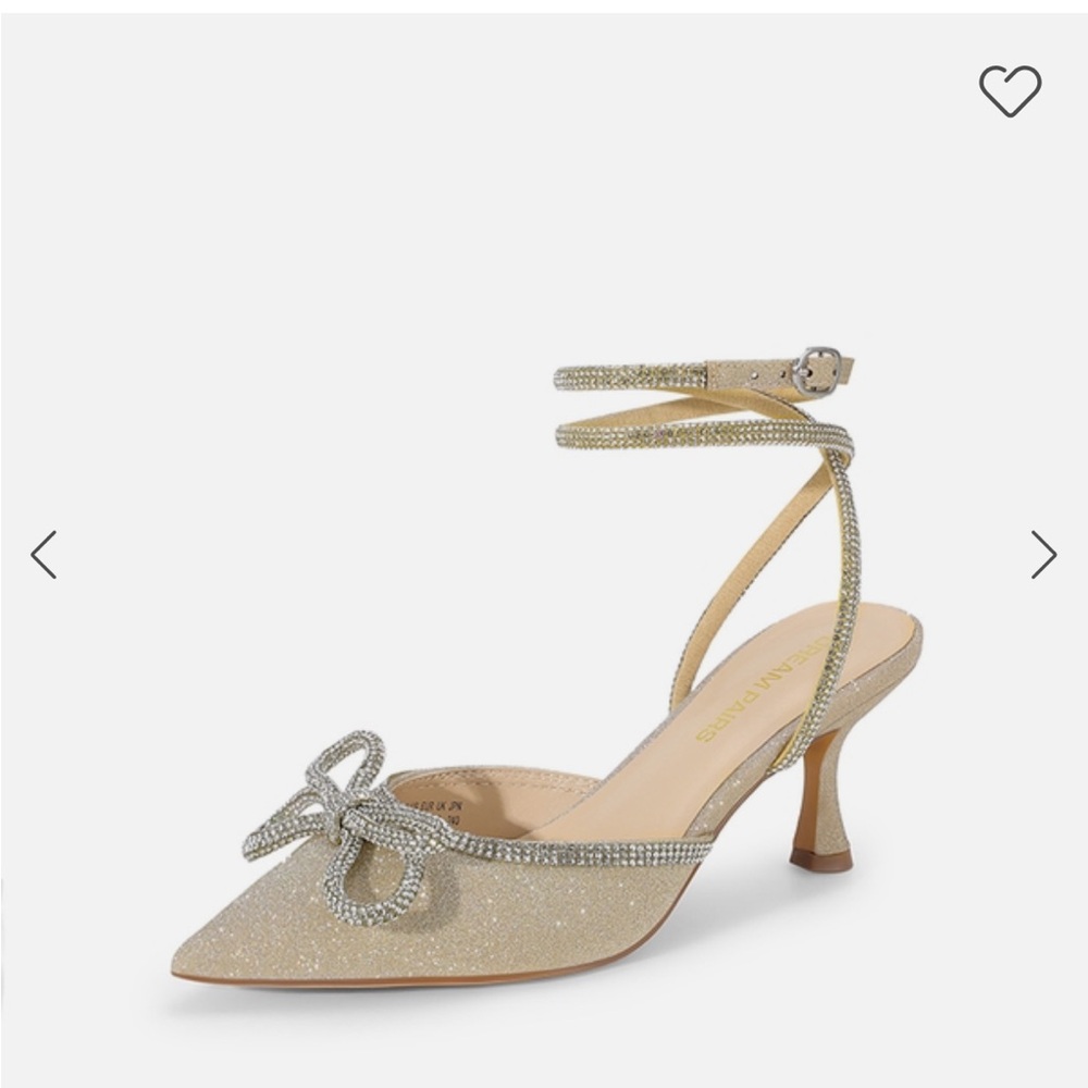 Oasis Society Silver Glitter Bow Ankle-Strap Pointed Heels 2.5” heel